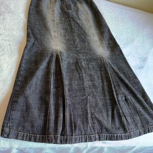Acid Washed Black Denim Maxi Jean Skirt Large Western Cowgirl Grunge Rodeo Flare